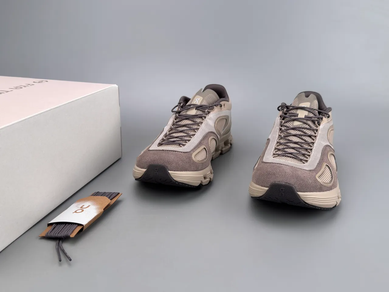 On beige marrón abierto hexagonal CloudTec mediopunto malla y ante panel construcción zapatillas 2