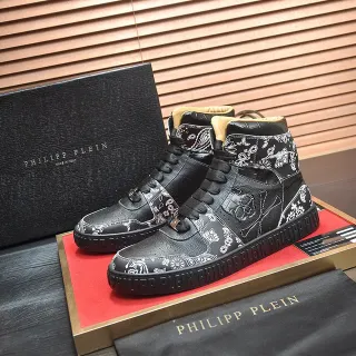 Philipp Plein Black Bandana Skull Print High-Top Lifestyle Sneakers