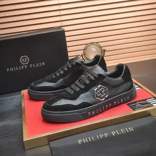 Philipp Plein काला लाल लो-टॉप प्लेटफॉर्म मिश्रित-टेक्सचर अपर लाइफस्टाइल स्नीकर