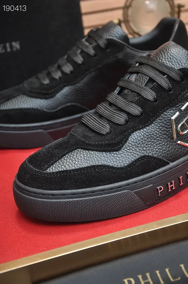 Philipp Plein Black Red Low-Top Platform Mixed-Texture Upper Lifestyle Sneakers 3