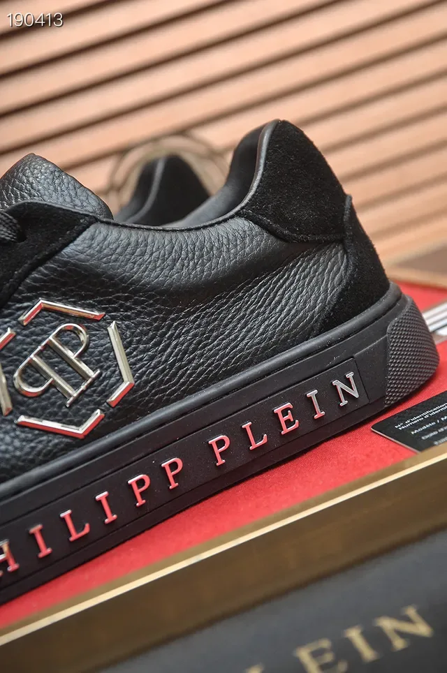 Philipp Plein Black Red Low-Top Platform Mixed-Texture Upper Lifestyle Sneakers 4