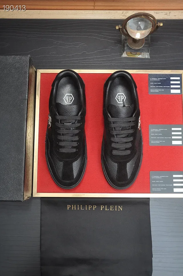 Philipp Plein Black Red Low-Top Platform Mixed-Texture Upper Lifestyle Sneakers 5