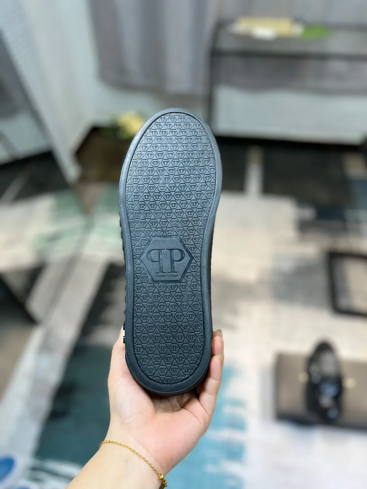 Philipp Plein Black Silver Crackle-Textured Leather Upper Embossed Brand Midsole Lifestyle Sneakers 9
