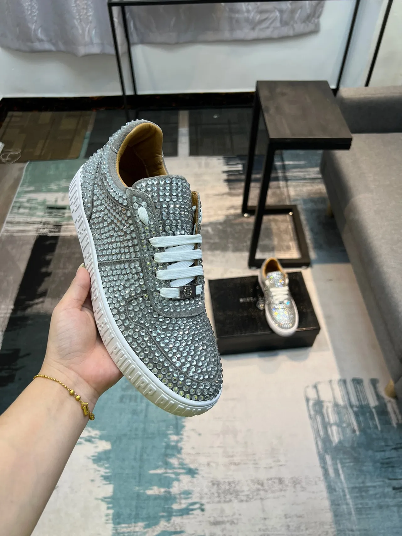 Philipp Plein Crystal-Embellished White Silver Lifestyle Sneaker 7