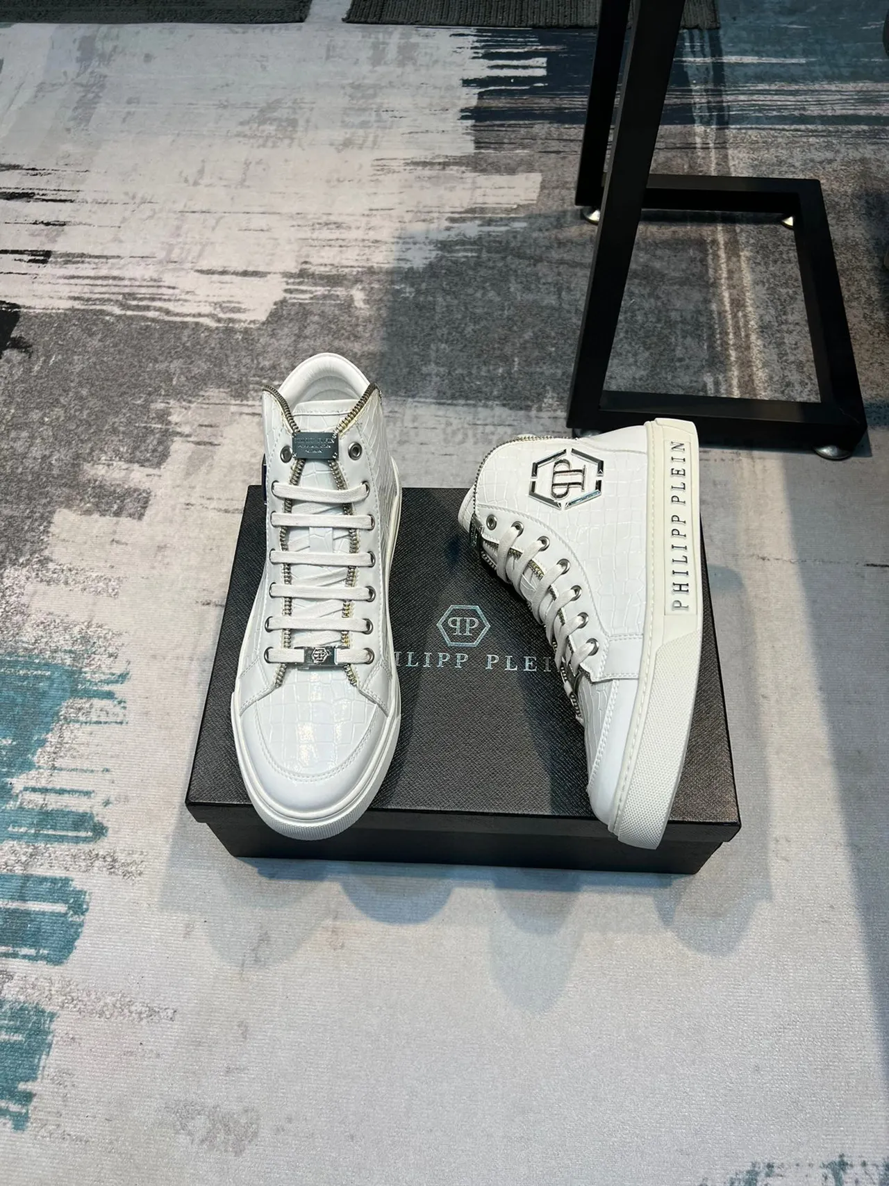 Philipp Plein 高帮鳄鱼压纹白色生活方式运动鞋 4