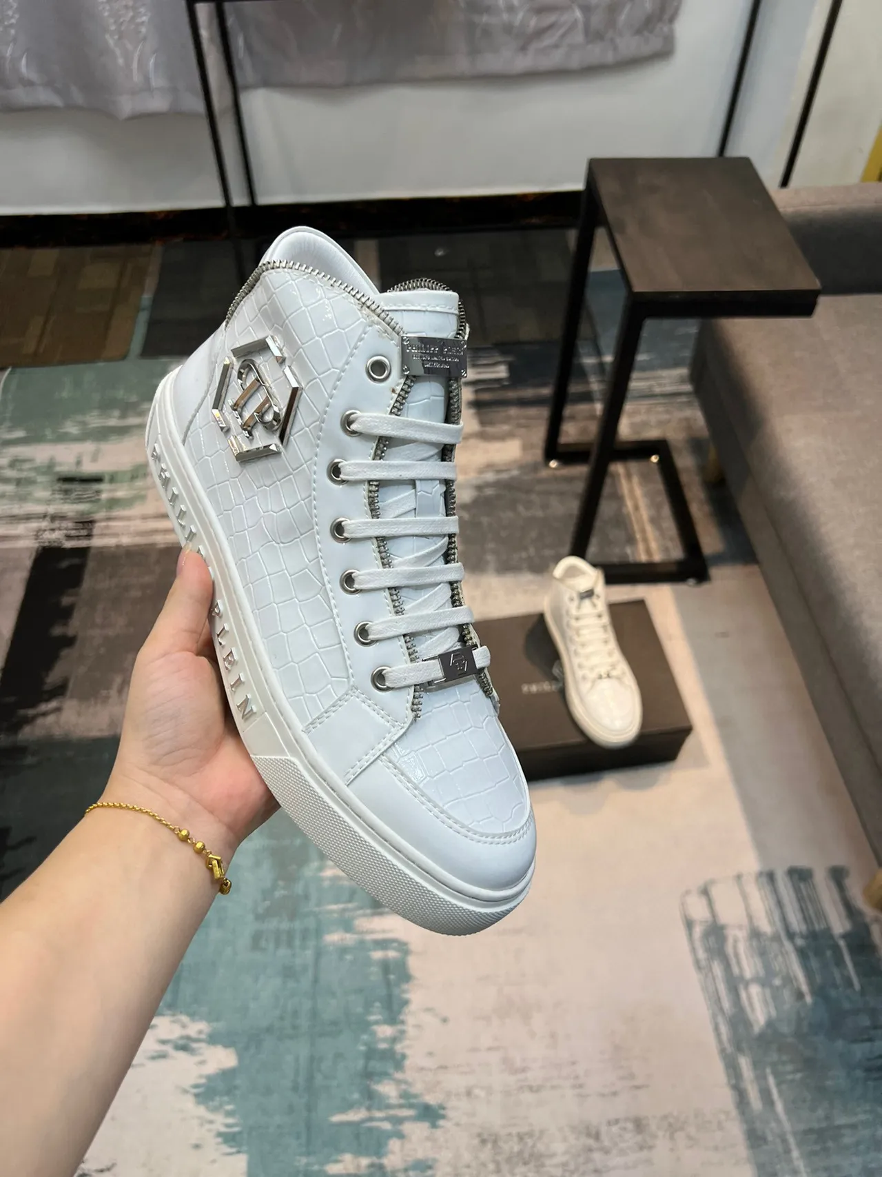 Philipp Plein 高帮鳄鱼压纹白色生活方式运动鞋 6