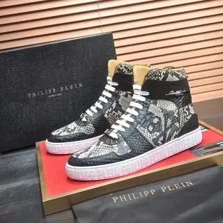 Philipp Plein High-Top Snakeskin-Print Skull-Motif Lifestyle Sneakers