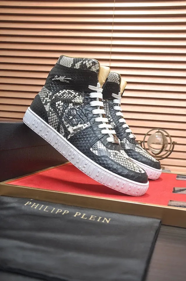 Philipp Plein हाई टॉप स्नेकस्किन प्रिंट स्कल मोटिफ लाइफस्टाइल स्नीकर 4