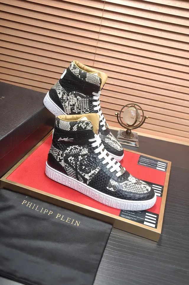 Philipp Plein हाई टॉप स्नेकस्किन प्रिंट स्कल मोटिफ लाइफस्टाइल स्नीकर 6