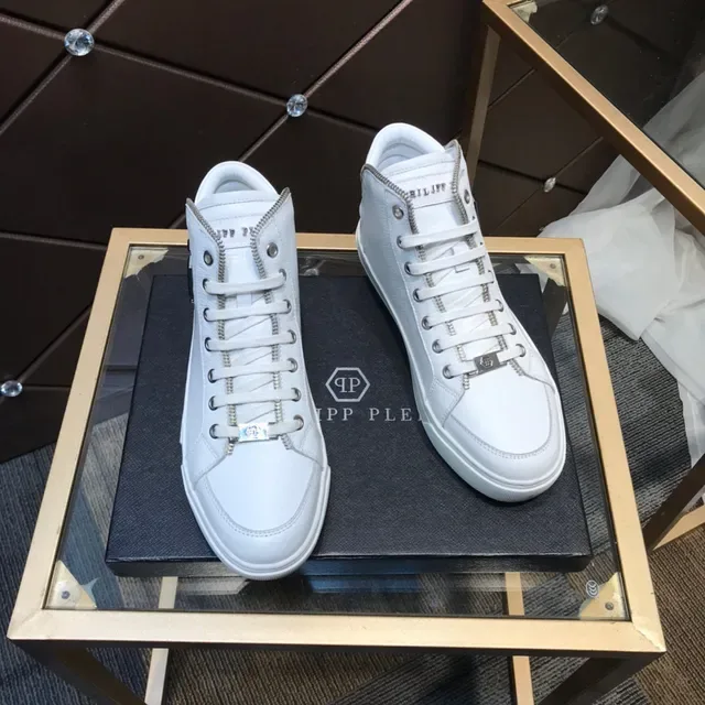 Philipp Plein أحذية رياضية عالية بيضاء معدنية بشعار أسلوب حياة 6