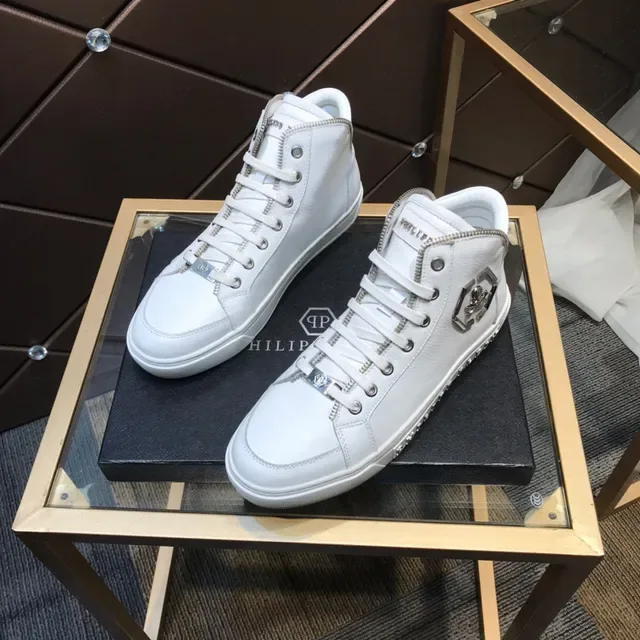 Philipp Plein أحذية رياضية عالية بيضاء معدنية بشعار أسلوب حياة 8