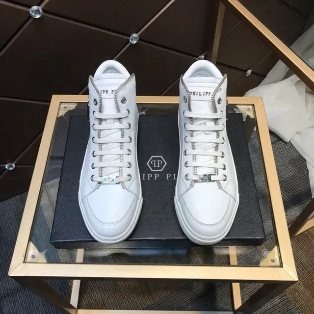 Philipp Plein أحذية رياضية عالية بيضاء معدنية بشعار أسلوب حياة 9