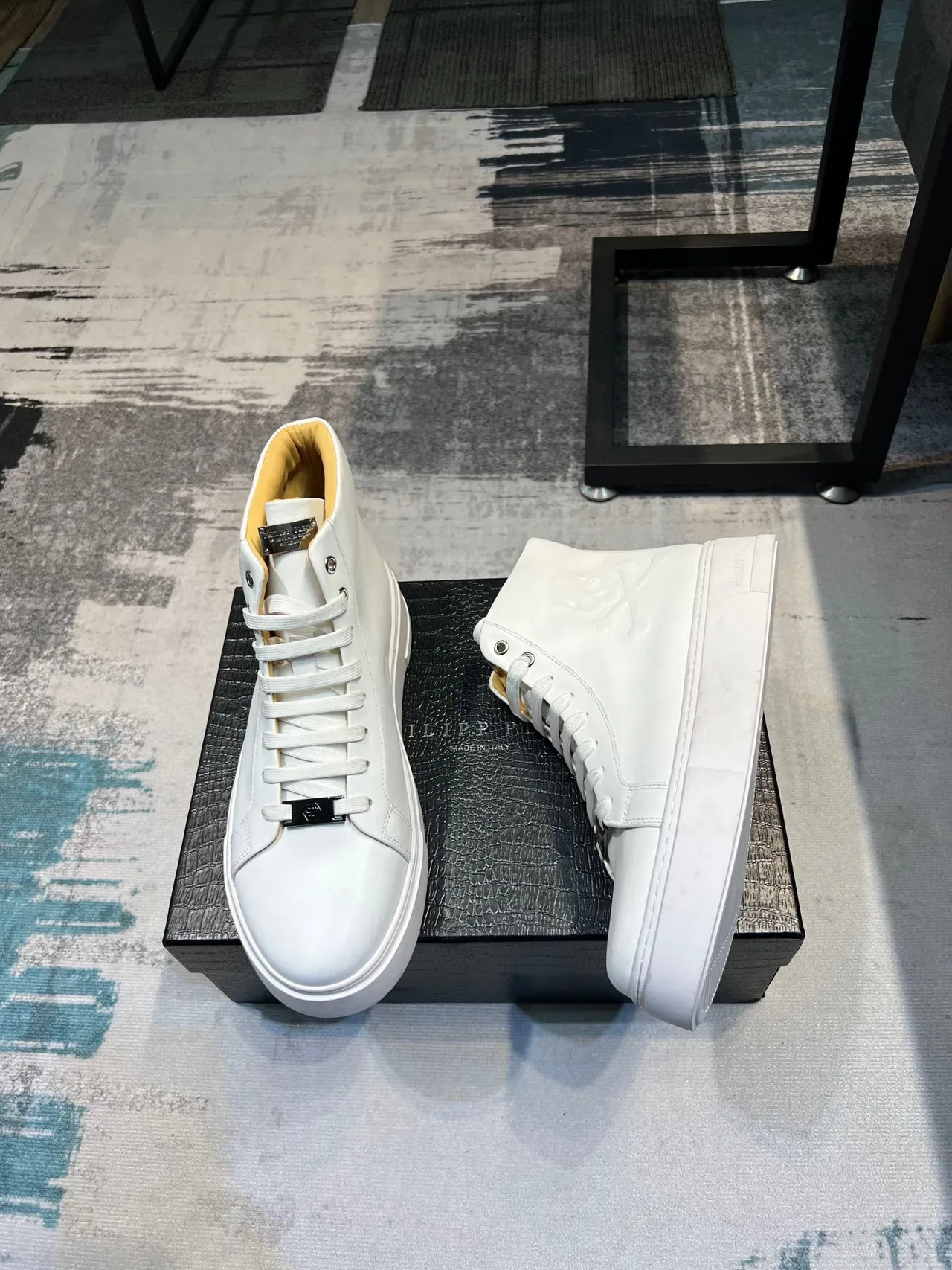 Philipp Plein উচ্চ টপ সাদা হলুদ চামড়ার লাইফস্টাইল স্নিকার 5