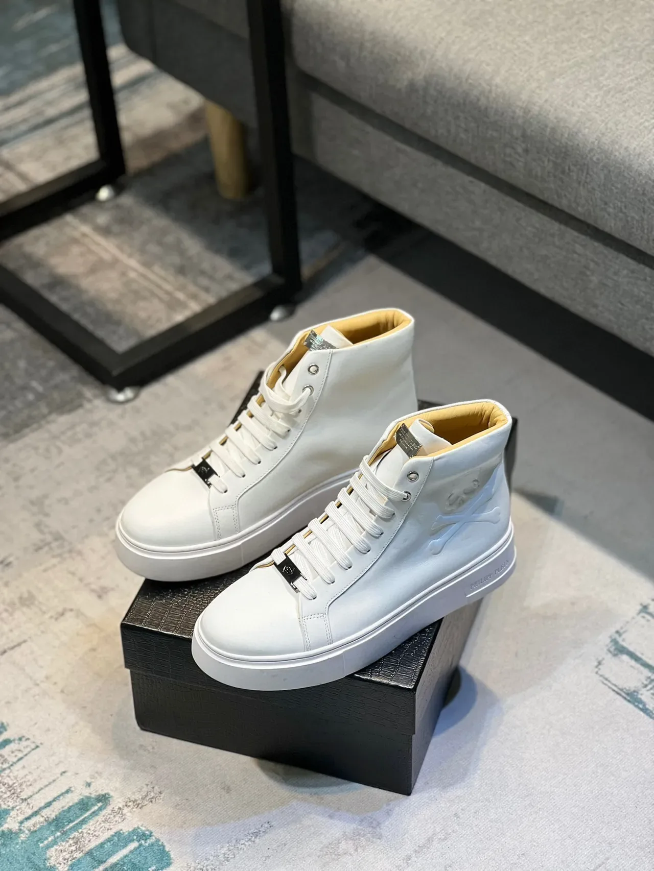 Philipp Plein উচ্চ টপ সাদা হলুদ চামড়ার লাইফস্টাইল স্নিকার 7