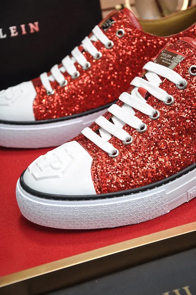 Philipp Plein Mega Star Tênis Lifestyle com Glitter Vermelho e Bico Branco 3