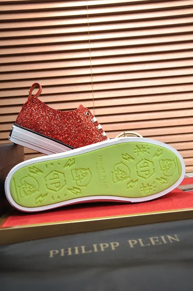 Philipp Plein Mega Star Tênis Lifestyle com Glitter Vermelho e Bico Branco 4