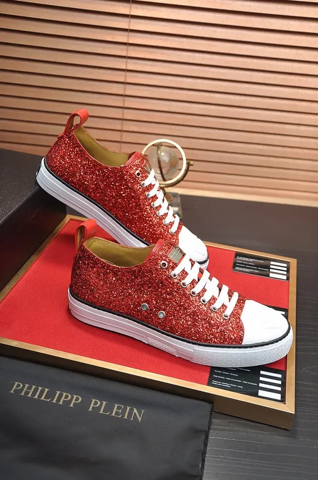Philipp Plein Mega Star Tênis Lifestyle com Glitter Vermelho e Bico Branco 5