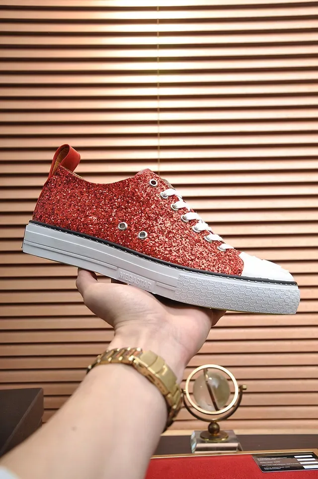 Philipp Plein Mega Star Tênis Lifestyle com Glitter Vermelho e Bico Branco 7