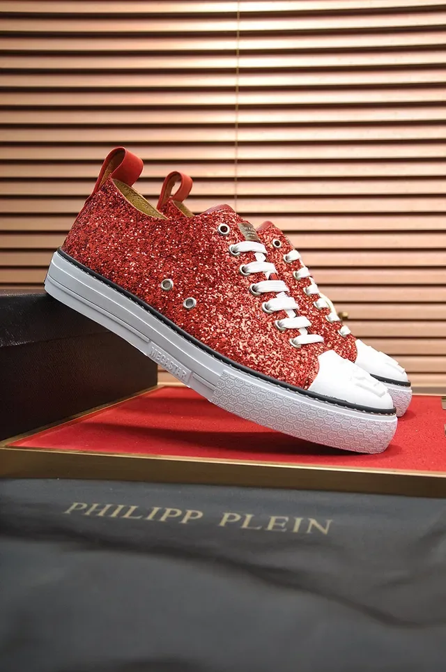 Philipp Plein Mega Star Tênis Lifestyle com Glitter Vermelho e Bico Branco 8
