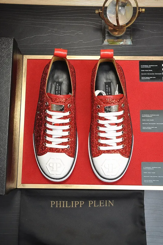 Philipp Plein Mega Star Tênis Lifestyle com Glitter Vermelho e Bico Branco 9