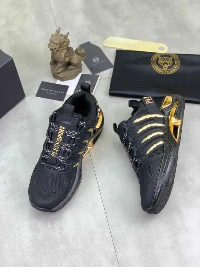 Philipp Plein Plein Sport أسود وذهبي أسلوب حياة سنيكرز 5