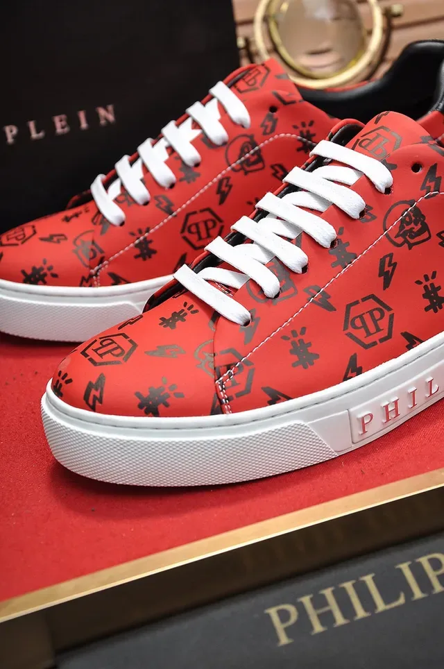 Philipp Plein Red Black Low-Top Platform Sole Lifestyle Sneakers 4