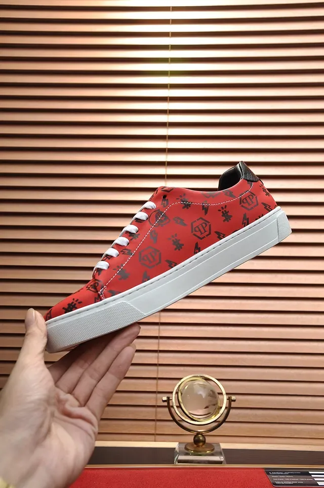 Philipp Plein Red Black Low-Top Platform Sole Lifestyle Sneakers 7