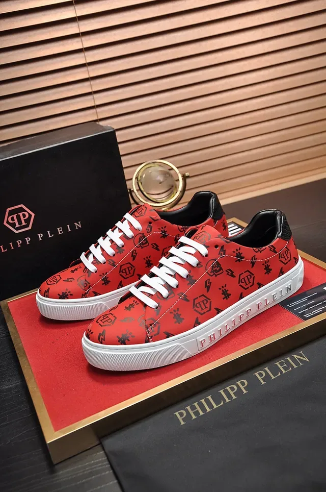 Philipp Plein Red Black Low-Top Platform Sole Lifestyle Sneakers 8