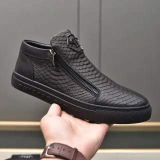 Philipp Plein Snake-Embossed Zipper Black Lifestyle Sneaker