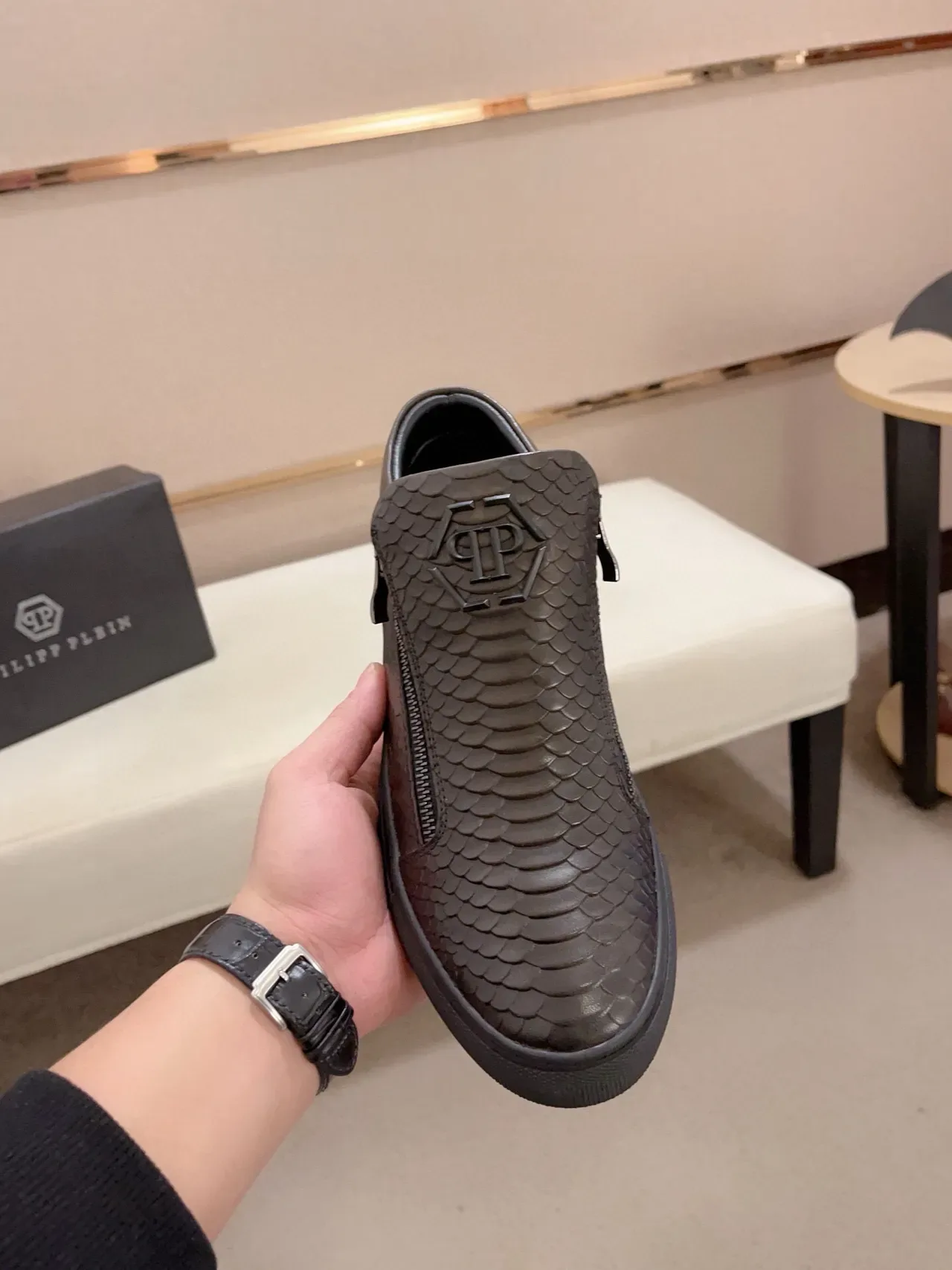 Philipp Plein सांप एम्बॉस्ड ज़िपर हाई-टॉप स्नीकर 2