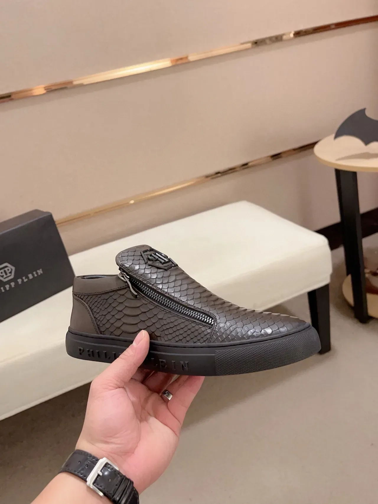 Philipp Plein सांप एम्बॉस्ड ज़िपर हाई-टॉप स्नीकर 4