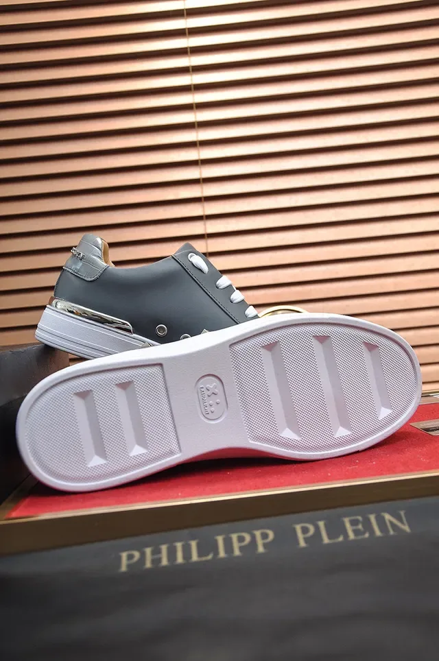 Philipp Plein গ্রে লেদার লাইফস্টাইল স্টাডড স্নিকার্স 4