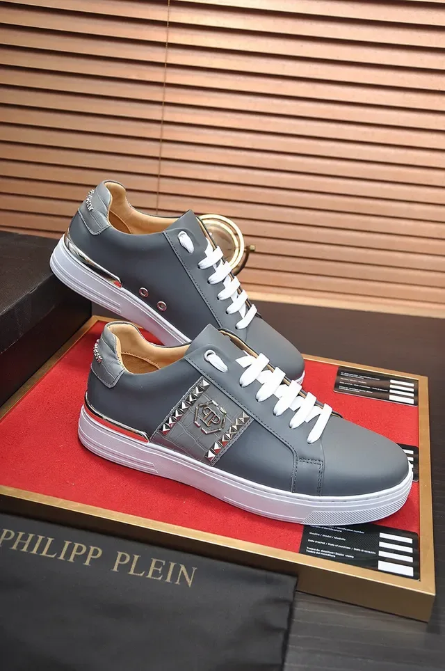Philipp Plein গ্রে লেদার লাইফস্টাইল স্টাডড স্নিকার্স 5