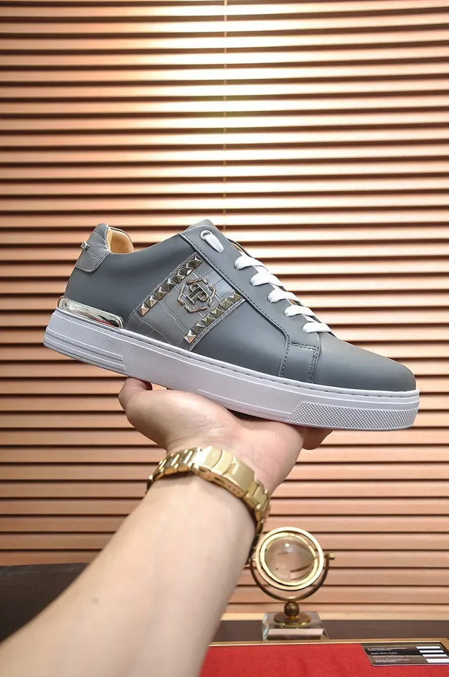 Philipp Plein গ্রে লেদার লাইফস্টাইল স্টাডড স্নিকার্স 7
