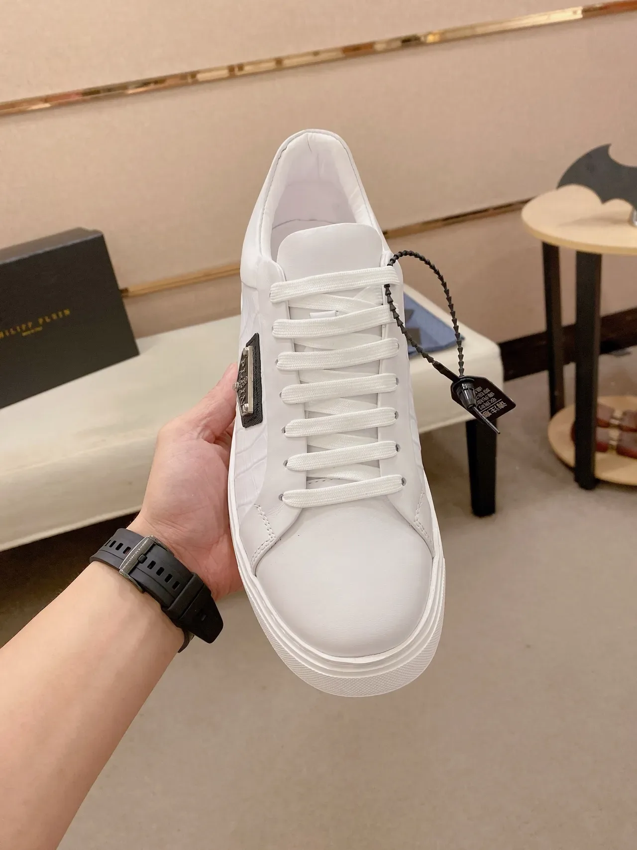 Philipp Plein Sneaker Lifestyle Blanc avec Logo Bouclier Croc-Embossed 5