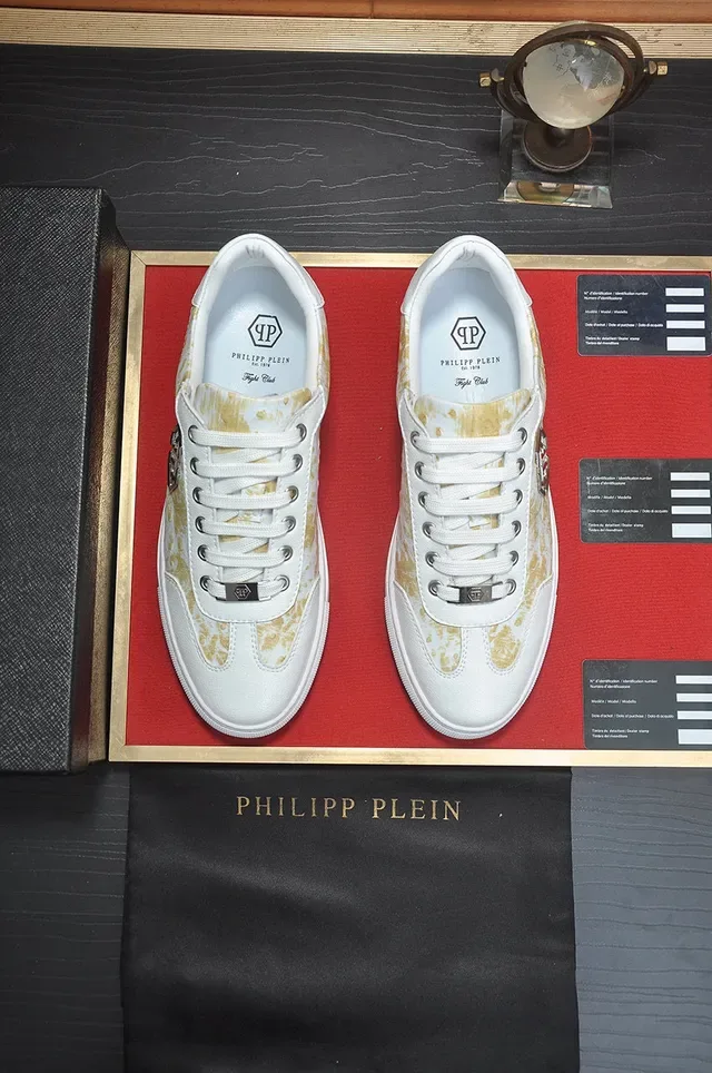 Philipp Plein حذاء أسلوب حياة أبيض ذهبي Low-Top جلدي علوي 3