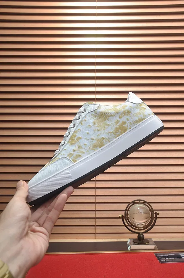 Philipp Plein حذاء أسلوب حياة أبيض ذهبي Low-Top جلدي علوي 5