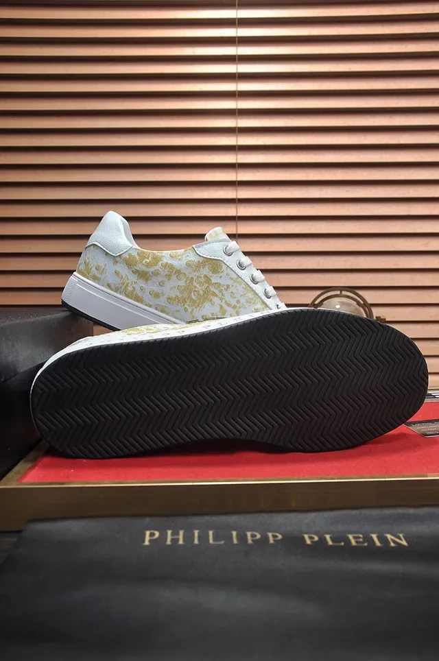 Philipp Plein حذاء أسلوب حياة أبيض ذهبي Low-Top جلدي علوي 7