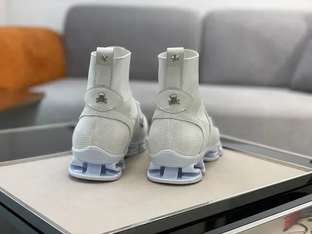 Philipp Plein 白灰色袜套贴合高帮针织罗纹领生活方式运动鞋 4