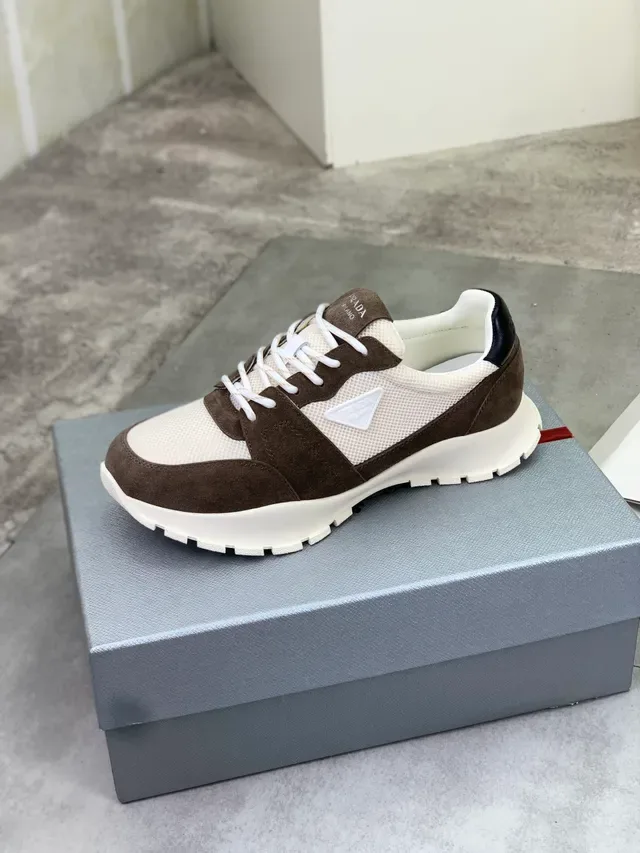 Prada Beige and Brown Mesh Suede Chunky Sneakers 4