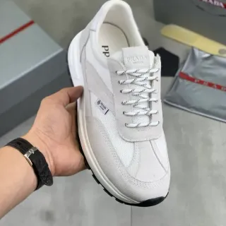 Prada Beige Black Mixed-Material Upper Textured Suede And Mesh Panels Lifestyle Sneakers