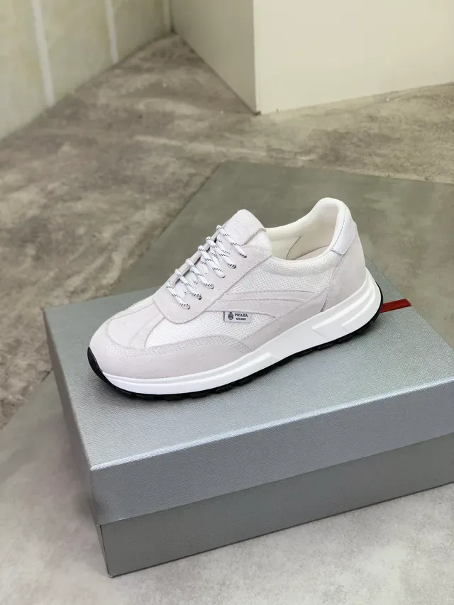 Prada Beige Negro Material Mixto Superior Texturizado Ante y Paneles de Malla Zapatillas Lifestyle 4