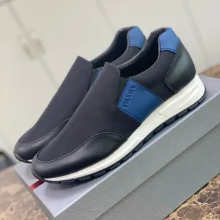 Prada Negro Azul Slip-On Malla y Cuero Superior Lifestyle Zapatillas