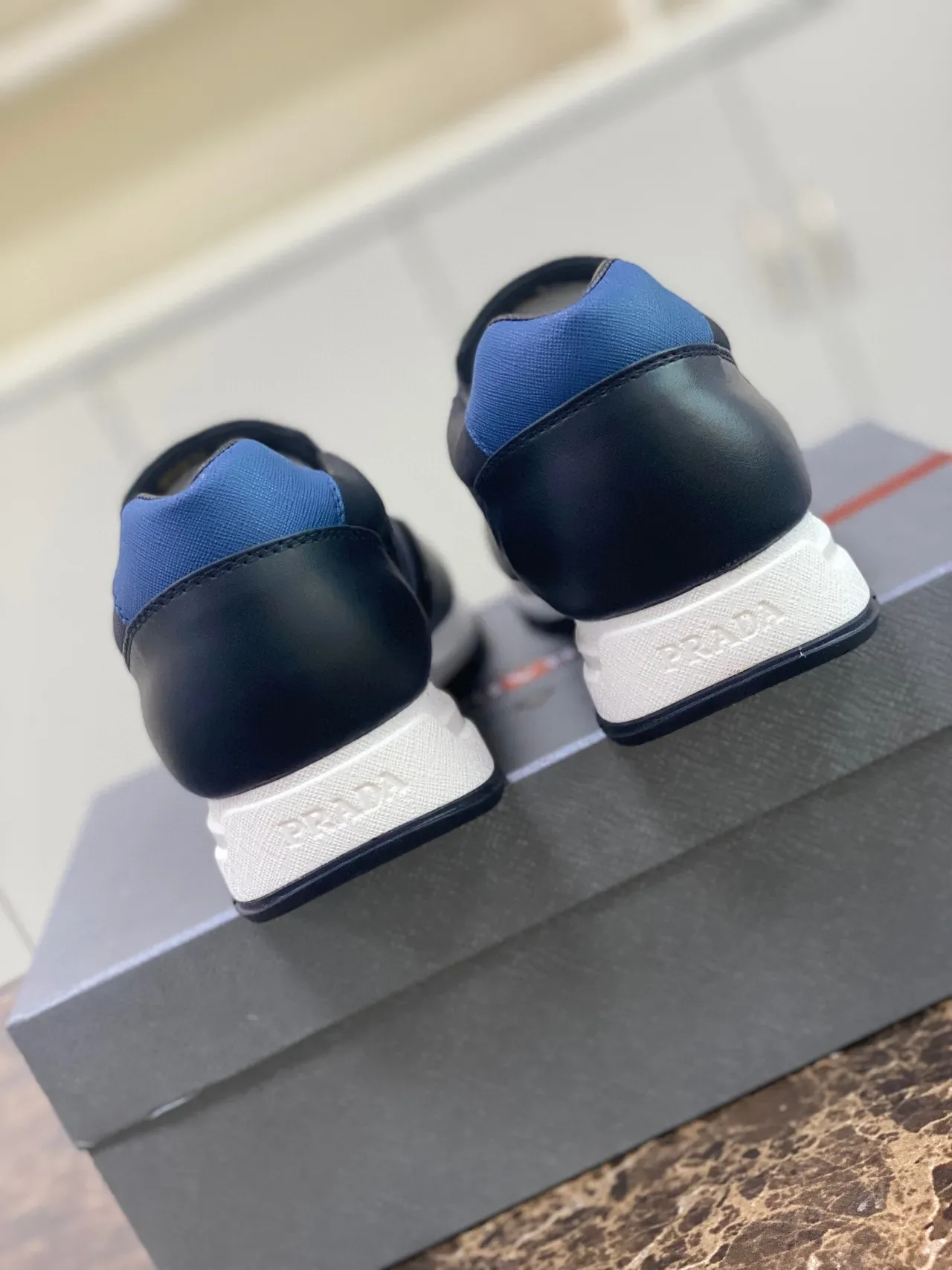 Prada Black Blue Slip-On Mesh-and-Leather Upper Lifestyle Sneakers 7