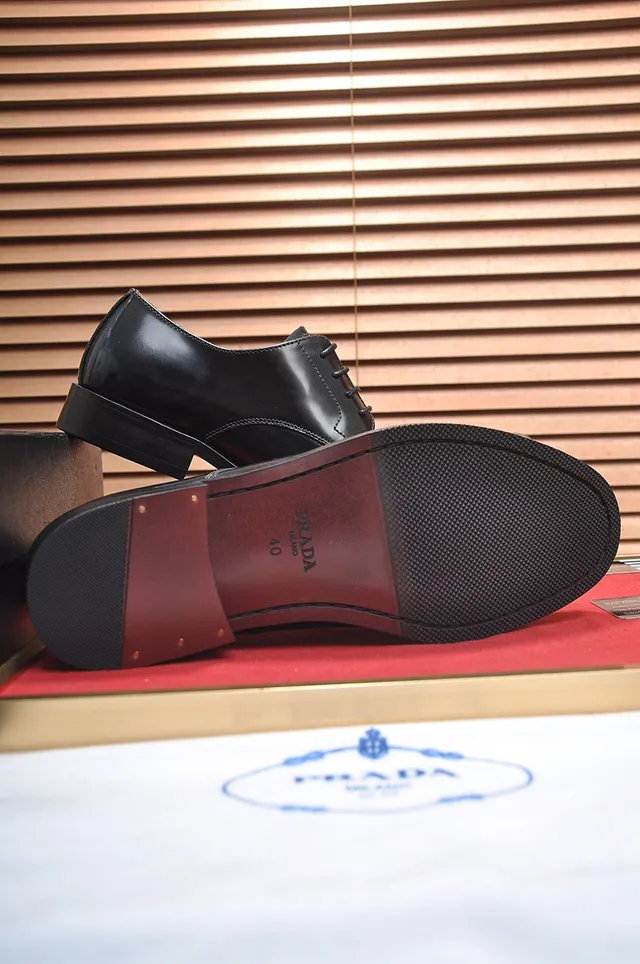 Prada Black Brown Glossy Patent Leather Cap-Toe Oxford Shoes 3