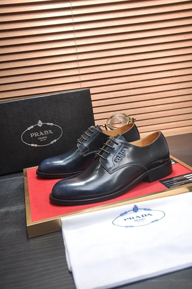 Prada Black Brown Glossy Patent Leather Cap-Toe Oxford Shoes 4