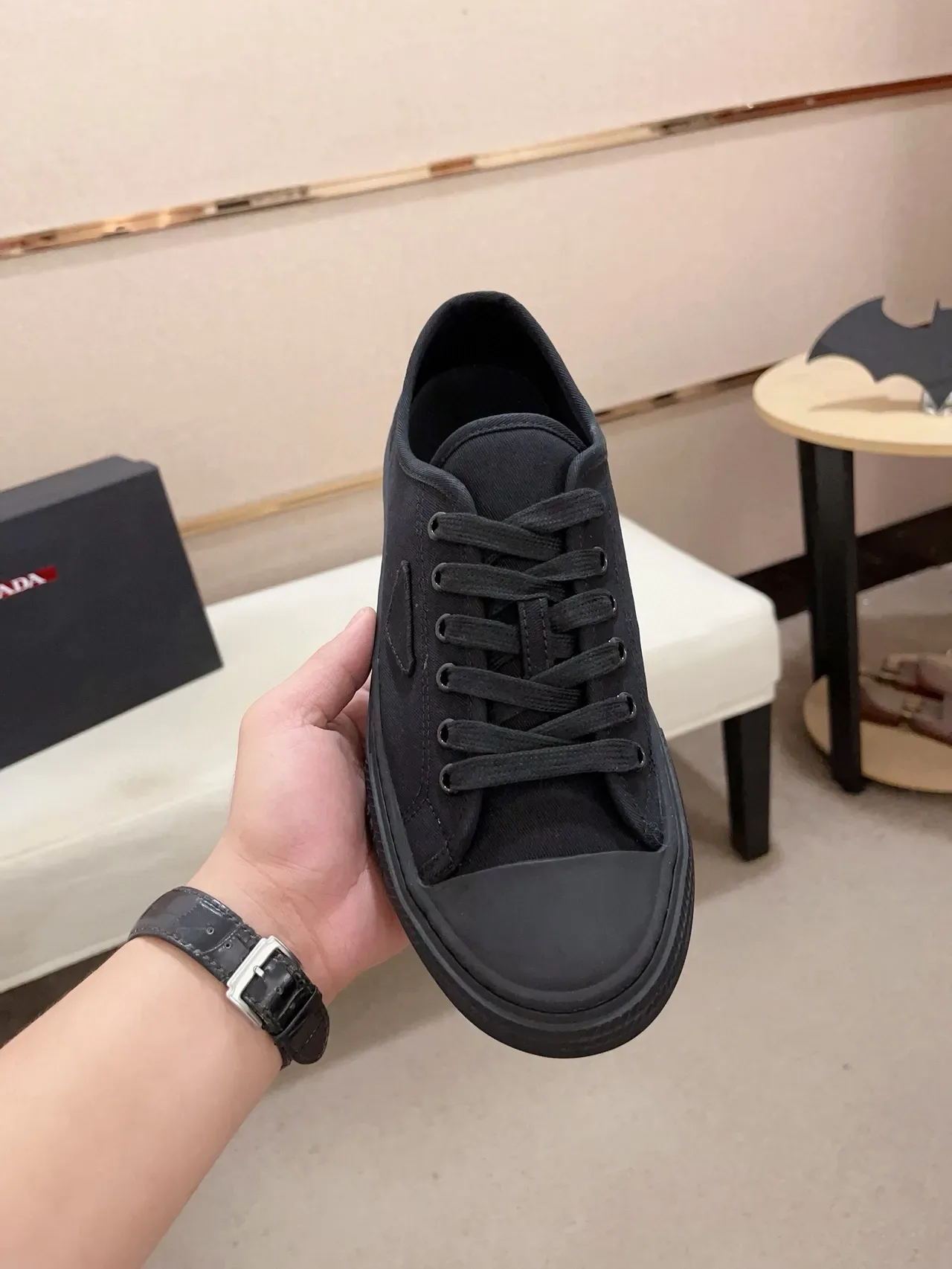 Prada Black Canvas Upper Triangular Logo Patch Lifestyle Sneakers 6