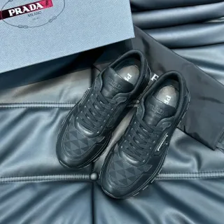 Prada Black Gray Leather Geometric Paneling Lifestyle Sneakers