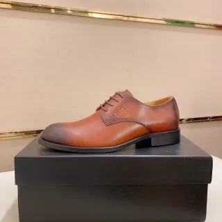 Prada Brown Black Cap-Toe Smooth Leather Oxford Shoes