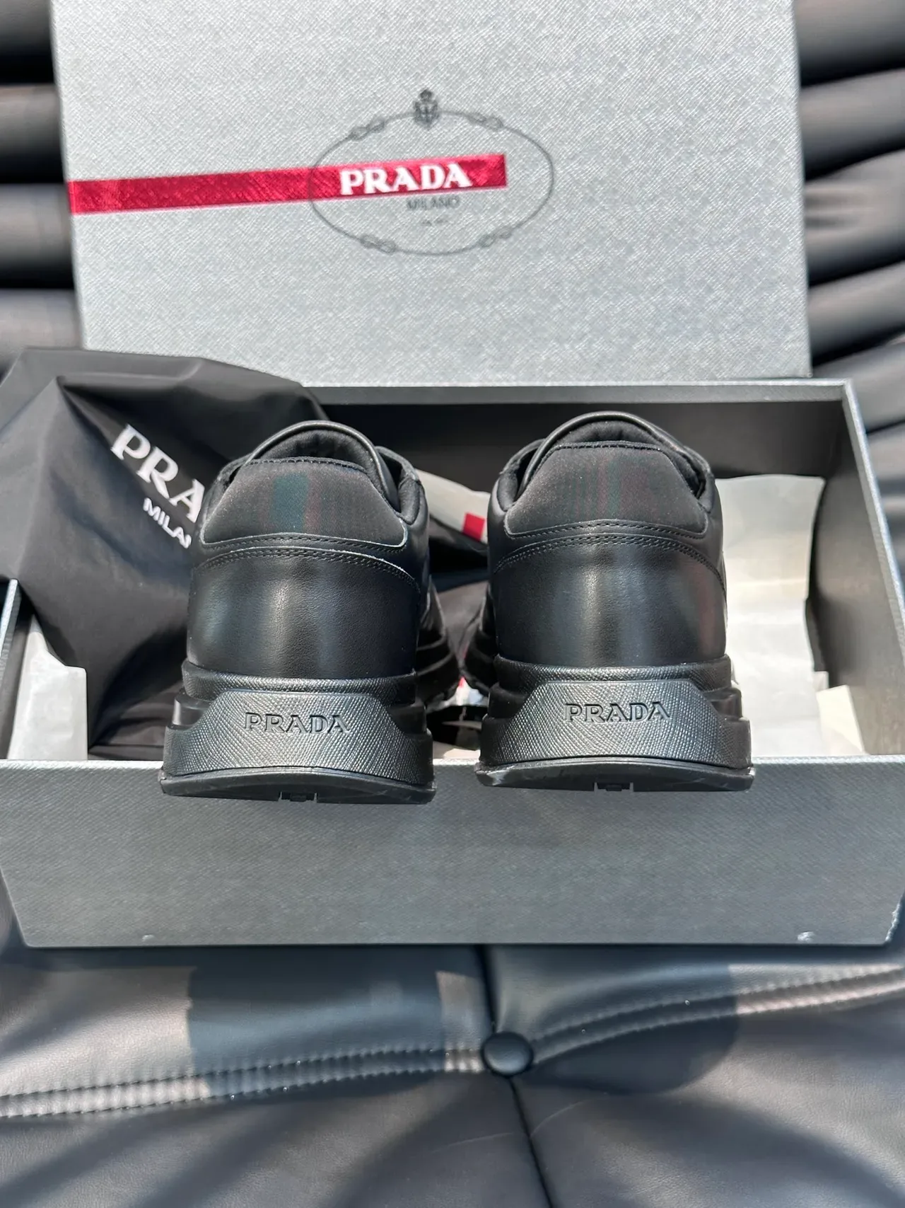Prada Cloudbust Black Leather and Geometric Fabric Chunky Sneakers 3